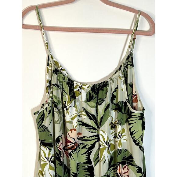 Linea Donatella Green Tropical Print Sleeveless Straps Maxi Slip Dress Size L - Picture 5 of 8